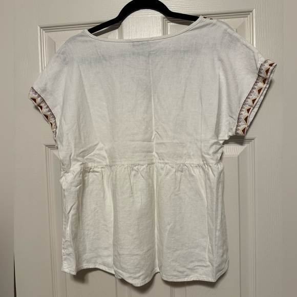 Sonoma Womens M Popover Top Linen V-Neck Short Sleeve Boho Aztec detail - Picture 2 of 6